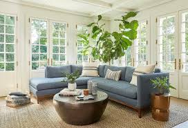 Blue Linen Sofa With Chaise Lounge And