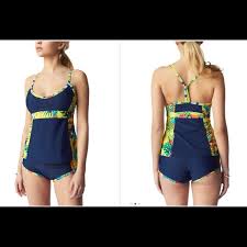 Marina West Tankini Swimsuit Boy Shorts New Sz L Nwt
