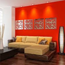living room design with red accent wall