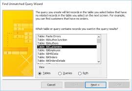 ms access unmatched query wizard