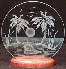 Carved Glass Tropical Island 9 In
