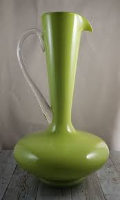Lime Green Art Glass Ewer With Clear
