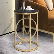 Modern White Round End Table Marble Top