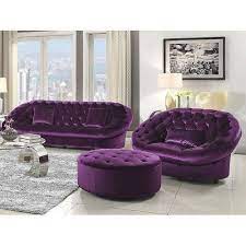 glossy purple velvet fabric sofa set in