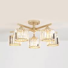 Cylinder Ceiling Light Modern Fashion Crystal 3 5 Lights Semi Flush Mount In Gold For Coffee Shop Beautifulhalo Com