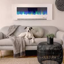 Cambridge 50 In Wall Mount Electric Fireplace With Multi Color Flames And Crystal Rock Display White