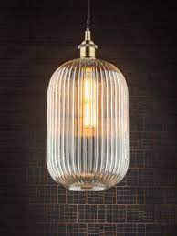 Clear Ribbed Tall Glass Pendant
