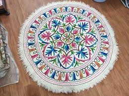 white sheep wool embroidery mandala rug