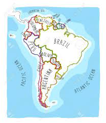 Argentina, chile, paraguay, and uruguay j wildl dis. Hand Drawn Vector Map Of South America Text Line And Colors Royalty Free Cliparts Vectors And Stock Illustration Image 82864152