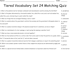Tiered Voary Set 24 Matching Quiz