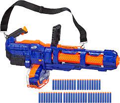 It features a kit that has elite nerf gun and 25 elite darts to fit in the drum magazine. Amazon Com Nerf Elite Titan Cs 50 Toy Blaster Fully Motorized 50 Dart Drum 50 Official Elite Darts Spinning Barrel For Kids Teens Adults Toys Games