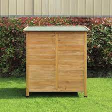 Hanover Outdoor Wooden Storage Shed With Shelf 2 8 Ft X 1 5 Ft X 3 2 Ft
