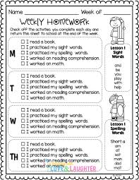 Editable Weekly Homework Checklists Compatible With First