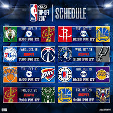 (times and tv channels for the final two days of. Nba On Twitter The Kiatipoff17 National Tv Schedule 10 17 Bos Cle Hou Gsw 10 18 Phi Was Min Sas 10 19 Nyk Okc Lac Lal 10 20 Cle Mil Gsw Nop Https T Co Utlj3hhycs