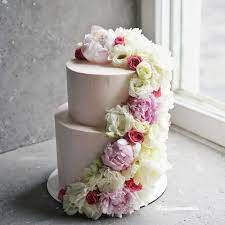 Купить Торт Свадебный 2-х ярусный с каскадом цветов5011 • Teabakery –  доставка Москва и МО