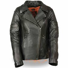 Milwaukee Womens Zip Up To Collar Beltless Leather Motorcycle Jacket