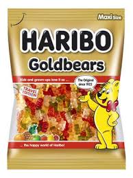 Fruit gummies and sweets, red and green, lemon and strawberry. Haribo Frankfurt Airport Online Shopping