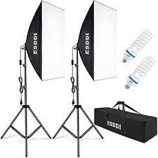 Amazon Com Esddi Softbox Photography Lighting Kit 800w Continuous Photo Studio Equipment With 2x50 X 70cm Reflectors And 2 X E27 Socket 5500k Bulbs For Portraits Fashion And Product Shooting Camera