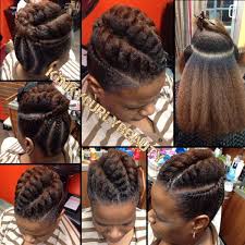 Halo braid hairstyles look great on black women's natural hair! Pretty Flat Twist Updo Black Hair Information