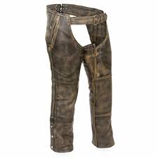 Milwaukee Leather Mens Distressed Brown Four Pocket Thermal Lined Chap