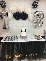 Pan am party {party theme ideas for adults} ~ lynlee surprised her mother with this fabulous pan am inspired party! Black White And Silver Birthday Table Decor Silver Party Decorations Birthday Table Decorations 18th Birthday Decorations