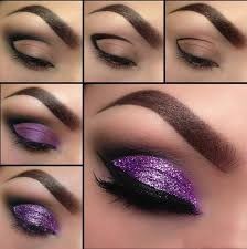 glittery purple look with winged eyeliner