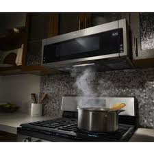 Install your microwave hood next to a wall if necessary with a 90º hinge door. Whirlpool 1 1 Cu Ft Over The Range Low Profile Microwave Hood Combination In Fingerprint Resistant Stainless Steel Wml75011hz The Home Depot