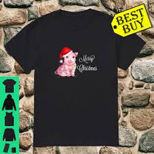 Merry Christmas Pig With Lights And Santa Hat Shirt