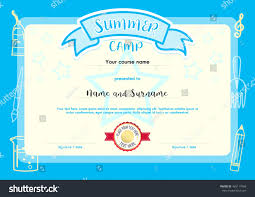 Kids Summer Camp Document Certificate Template Stock Vector