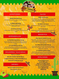 menu of taco la familia in chesterfield