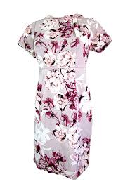 Leslie Fay Womans Plus Floral Short Sleeve Dress Dusty