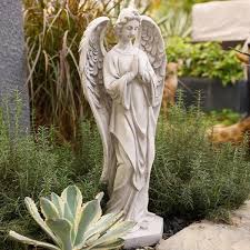 Luxenhome Gray Mgo 27in H Prayer Angel Garden Statue
