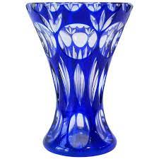Czech Blue Bohemian Crystal Vase Circa