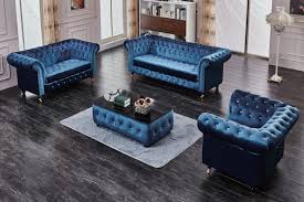 luxury blue velvet sofa with tables