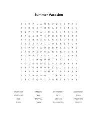 summer vacation word search