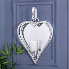 Large Silver Heart Mirrored Wall Sconce