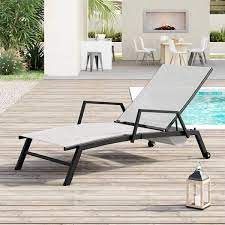 Corvus Soro Black 1 Piece Sling Fabric Adjustable Outdoor Chaise Lounge With Arms