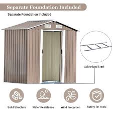 Btmway 6 Ft W X 4 Ft D Brown Metal Bike Shed Outdoor Storage Shed With Sliding Door 23 4 Sq Ft Tool Shed For Garden Lawn
