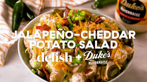 Place the potatoes into a large pot and cover with water. Jalapeno Cheddar Potato Salad Duke S Mayonnaise Delish Youtube
