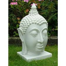 Thai Buddha Head Bust White Garden Statue