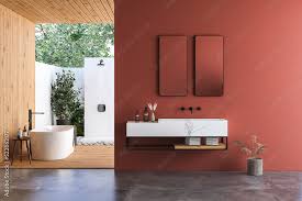 Modern Bathroom Interior With Red And