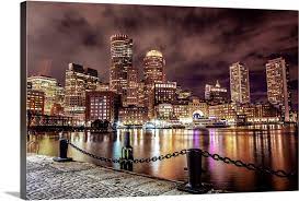 Boston City Skyline At Night Wall Art