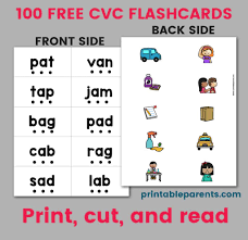 cvc words flashcards printable