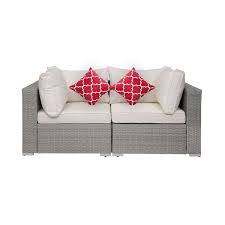Outdoor Patio Rattan Wicker Conner Sofa With Back Pillows Set Of 2 Gray Ivory