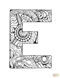 Letter E Zentangle coloring page | Free Printable Coloring Pages
