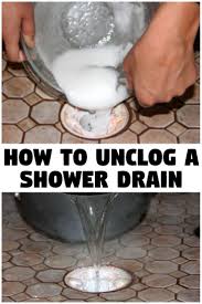 Flush the toxic chemicals and learn the easy way to naturally clean a clogged drain and speed up slow flowing pipes. How To Unclog A Shower Drain Shower Drain Declog Shower Drain Shower Drain Cleaner
