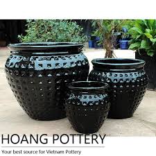 Black Round Ceramic Glazed Planter