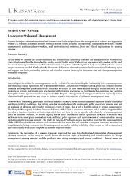 Nursing Essays Leadership Styles And Management By