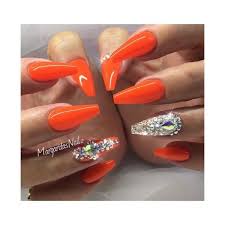 Coffin nails sound scary but they're sexy. Neon Orange Coffin Nails Nail Art Gallery Liked On Polyvore Featuring Beauty Products Nail Care Nail Orange Acrylic Nails Orange Nails Orange Nail Designs