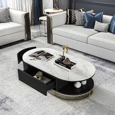 Black Oval Storage Coffee Table With